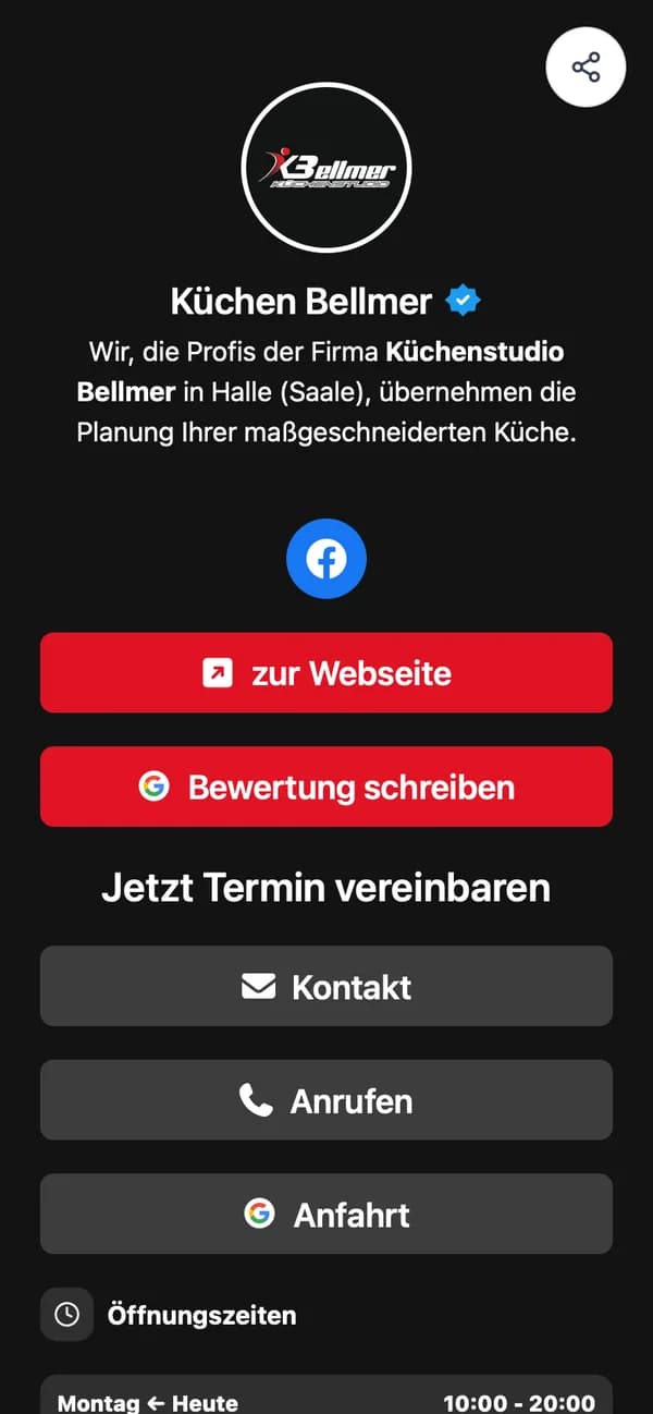 Die Mini-Website von Küchenstudio Bellmer auf dem Handy